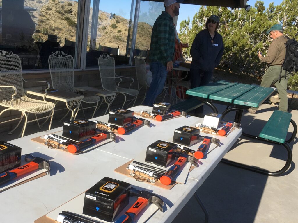 Kits of equipment for surveying, assembled for the leadership training. (Photo by Jeremy Yoder)